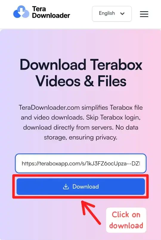Paste TeraBox link and click Download in TeraBox Video Downloader